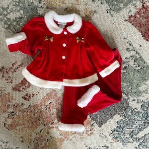 Vintage Baby Works Red Velvet Christmas Santa Formal Outfit Set Size 18m